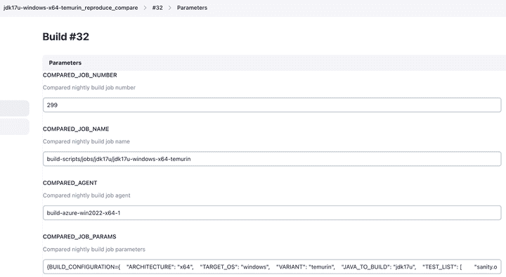 Build parameters